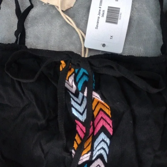 Savanna Jane Dress Womens 1X Black Chevron Striped Bohemian Tiered Midi Western - Picture 7 of 16